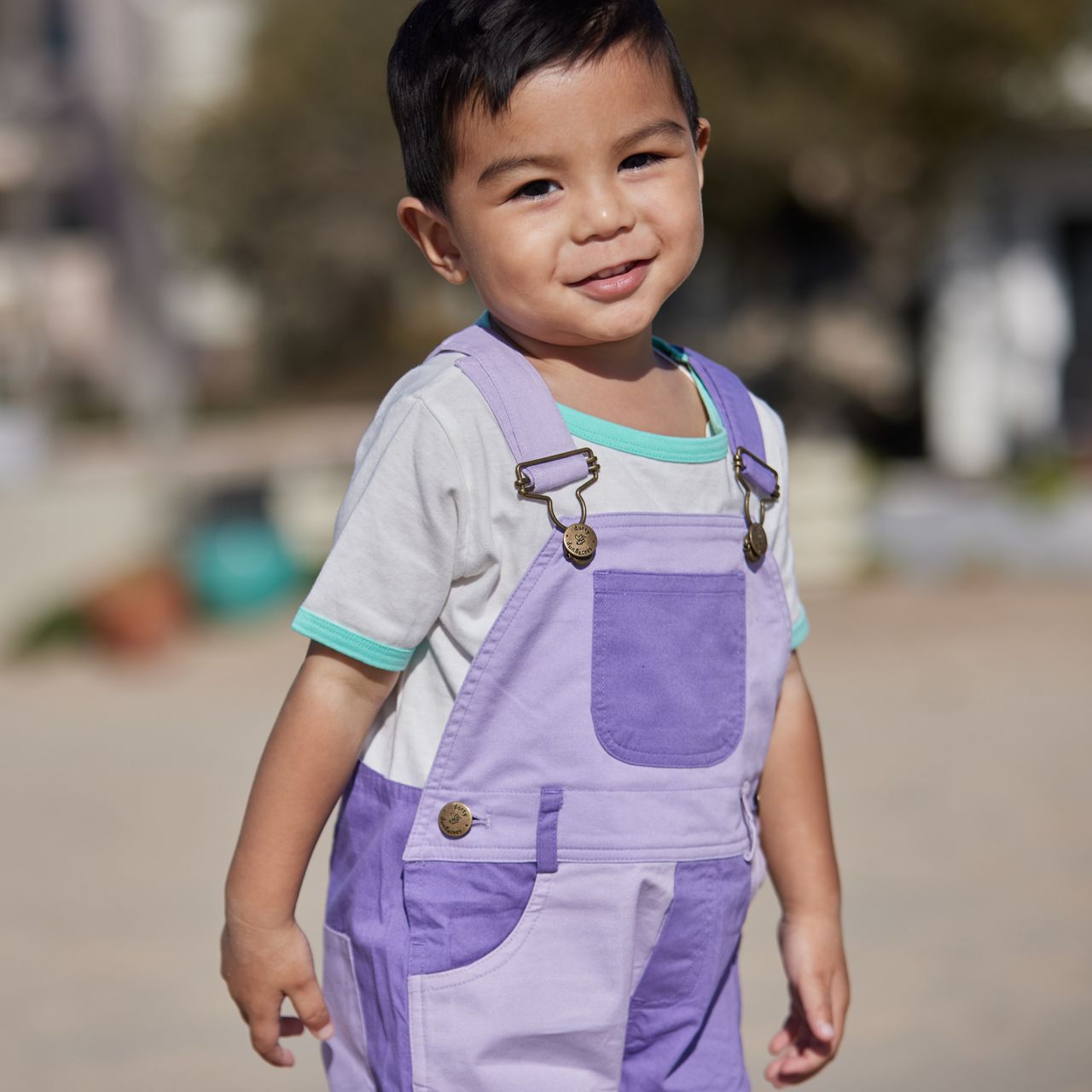  Dotty Dungarees Short Sleeve Cotton Ringer Jack Tee - Lilac - Bonton