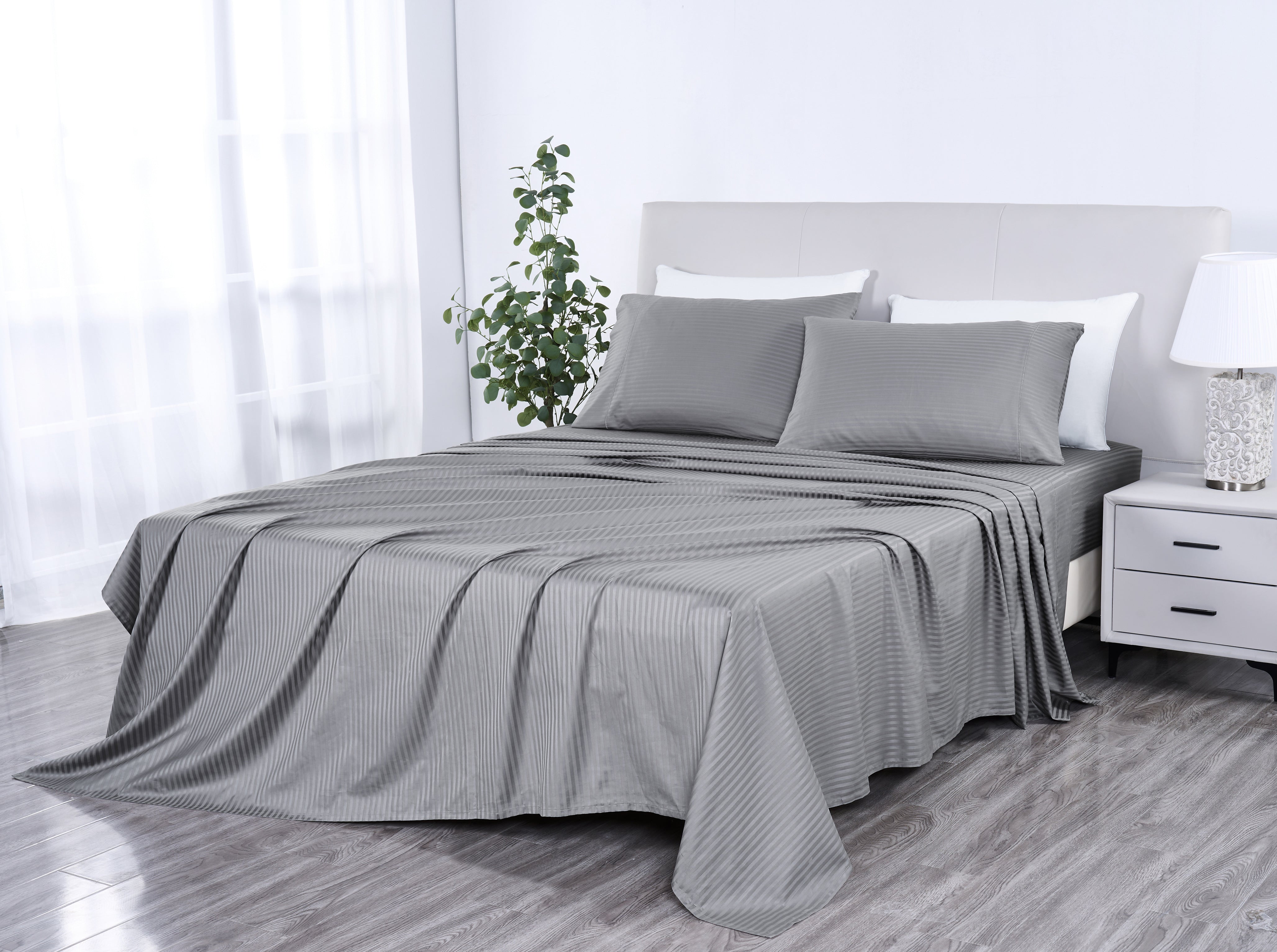  Kathy Ireland Home Kathy Ireland 500 Thread Count Damask Stripe Sheet Set With Optifit - Twin - Bonton