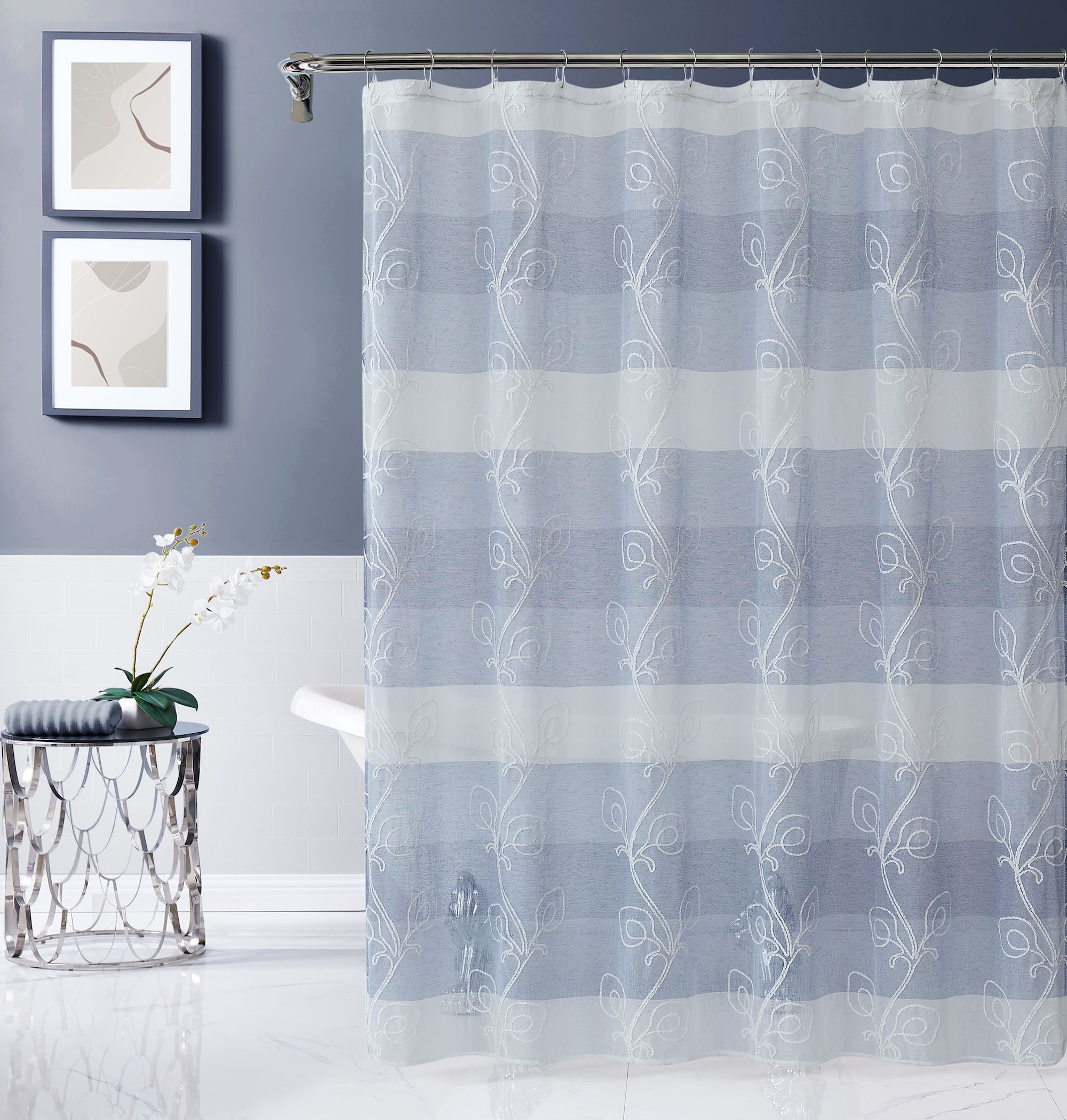  Dainty Home Silvia Shower Curtain - Blue - Bonton