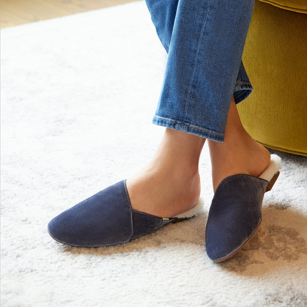  Luvons Devon Luxe Memory Foam Slippers - Slate Blue - Bonton