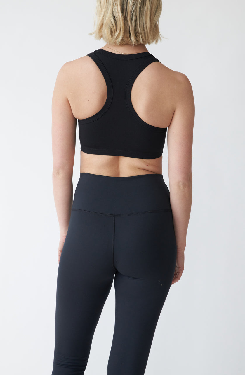  EB Earth Body Sun Racer-Back Double Layered Sports Tank Bra - Black - Bonton