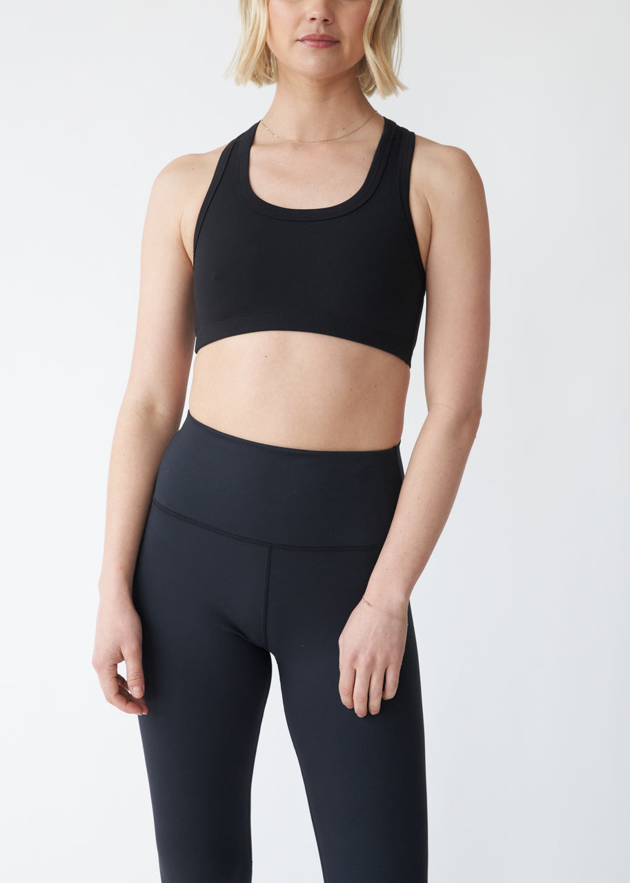  EB Earth Body Sun Racer-Back Double Layered Sports Tank Bra - Black - Bonton