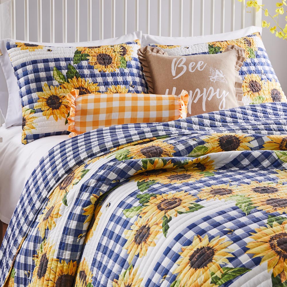  Greenland Home Fashions Sunflower Oversized Reversible Quilt Set - Gold - Bonton