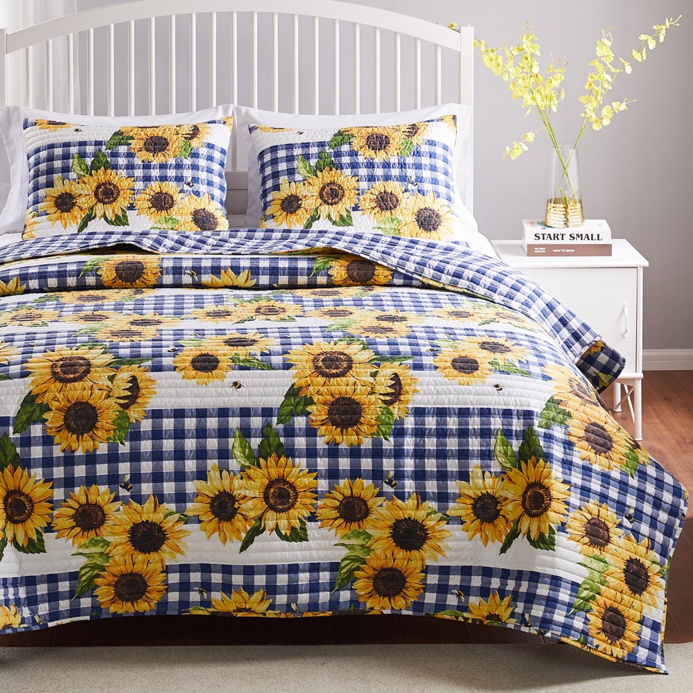  Greenland Home Fashions Sunflower Oversized Reversible Quilt Set - Gold - Bonton