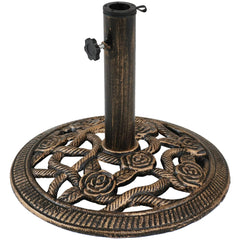 Heavy-Duty Rose Blossom Umbrella Base Stand - 16" Bronze