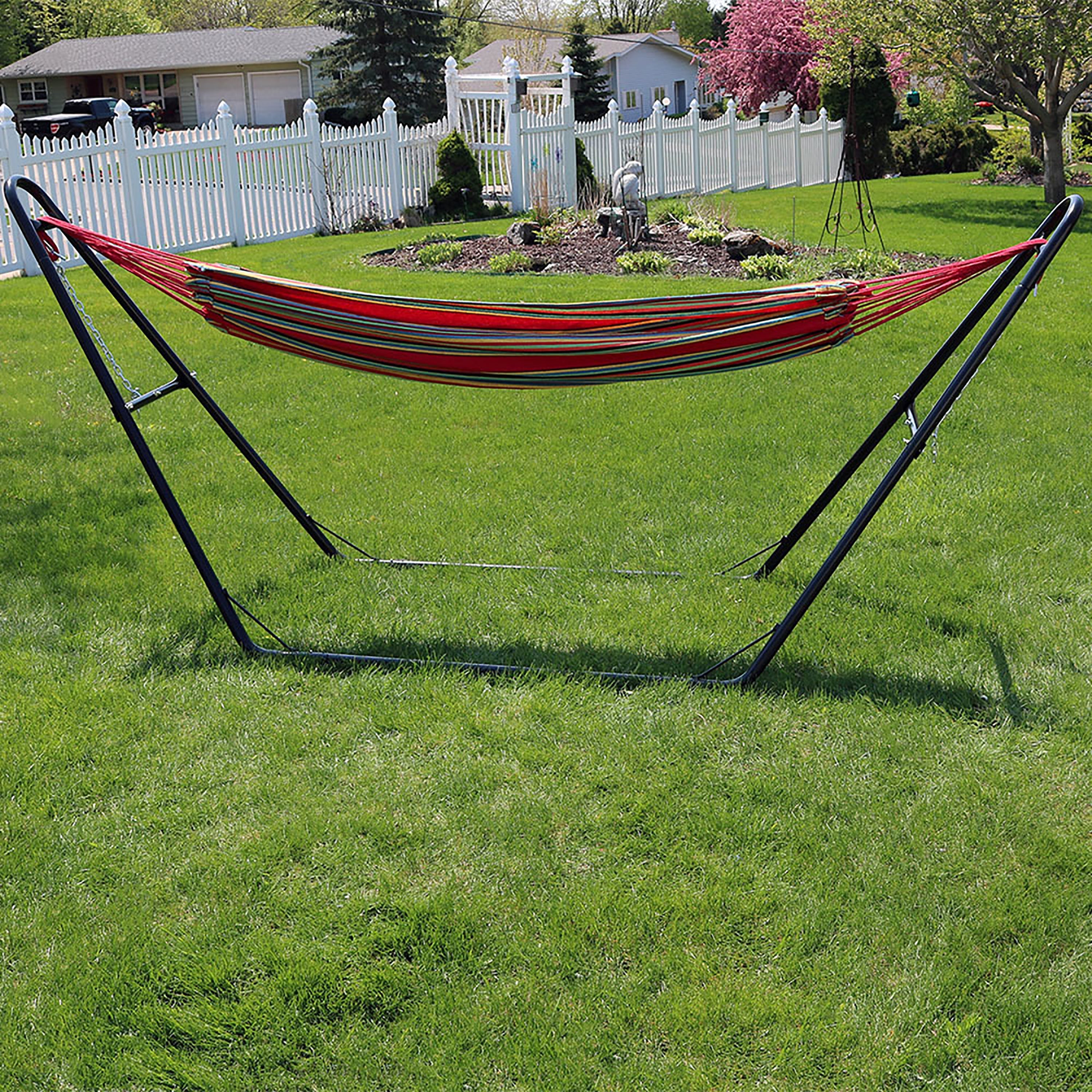  Sunnydaze Decor Large Double Brazilian Hammock with Universal Stand - 450 lb Weight Capacity - Sea Grass - Bonton