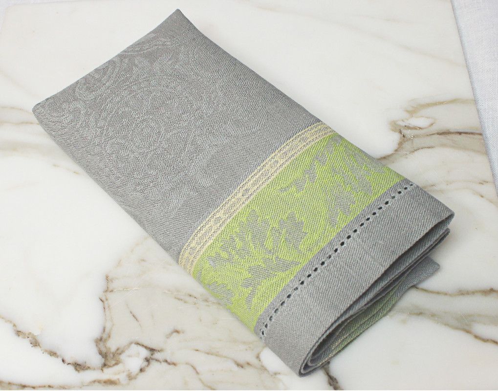  French Home Arboretum Linen Napkins Set of 6 Grey & Chartreuse - Grey and Chartreuse - Bonton