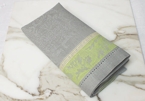 Arboretum Set of 6 Linen Napkins - Grey and Chartreuse