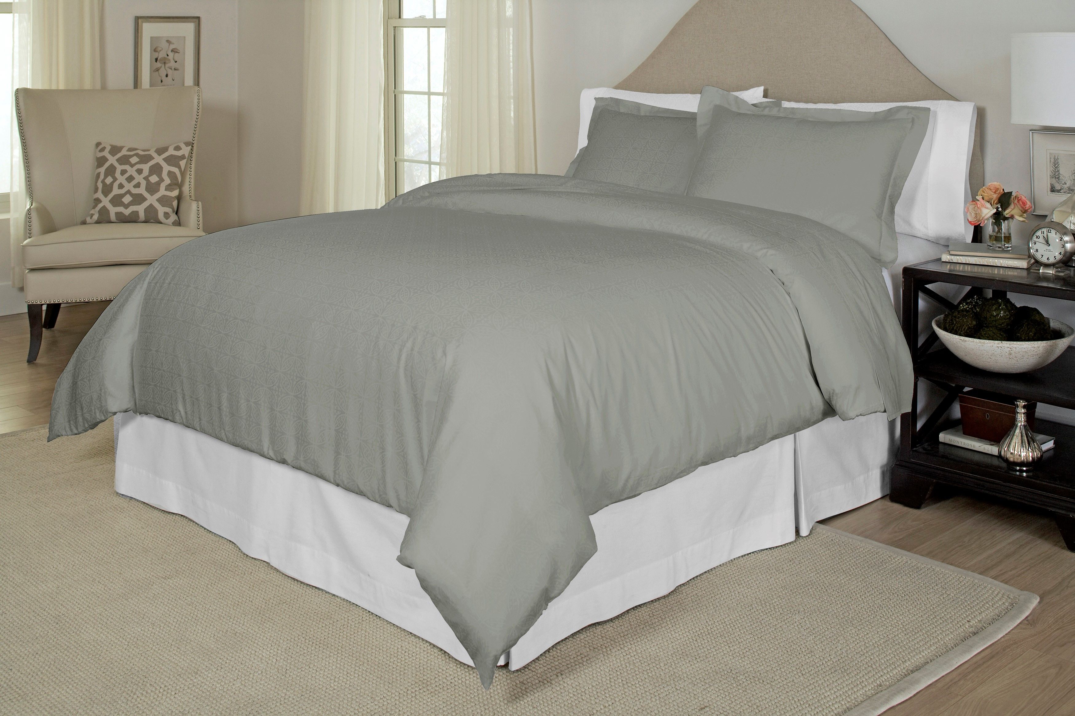  Pointehaven 300 Thread Count Tone on Tone Printed Duvet Sets - White - Bonton