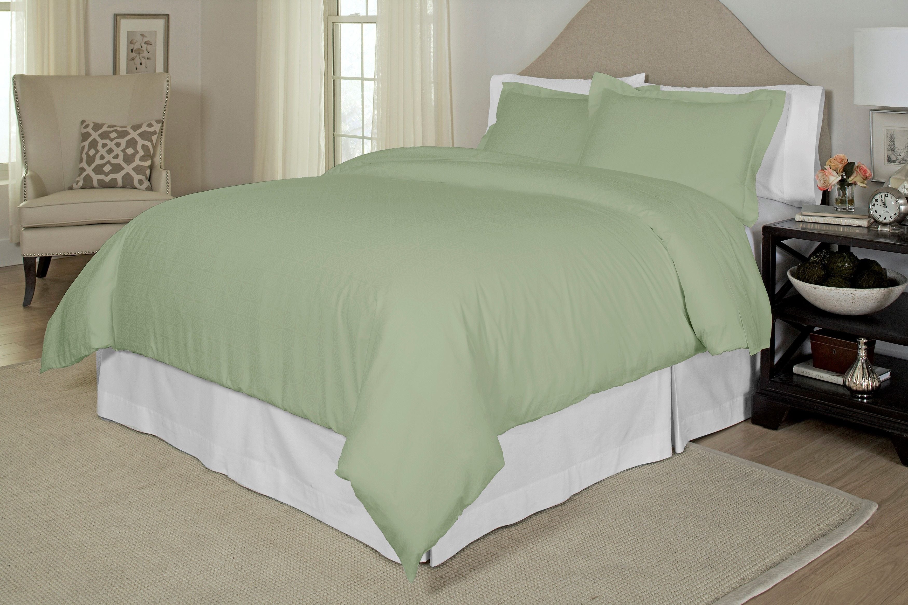  Pointehaven 300 Thread Count Tone on Tone Printed Duvet Sets - White - Bonton