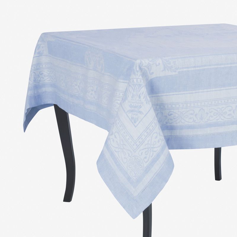  French Home Astra Linen Tablecloth - Ivory and Light Blue - Bonton