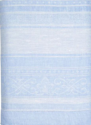 Astra 71" X 100" Linen Tablecloth - Ivory and Light Blue