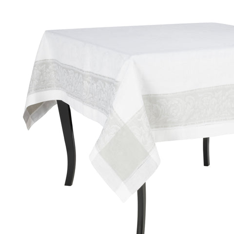 Paris 71" X 71" Linen Tablecloth - White and French Grey