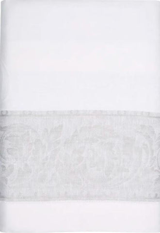 Paris 71" X 71" Linen Tablecloth - White and French Grey