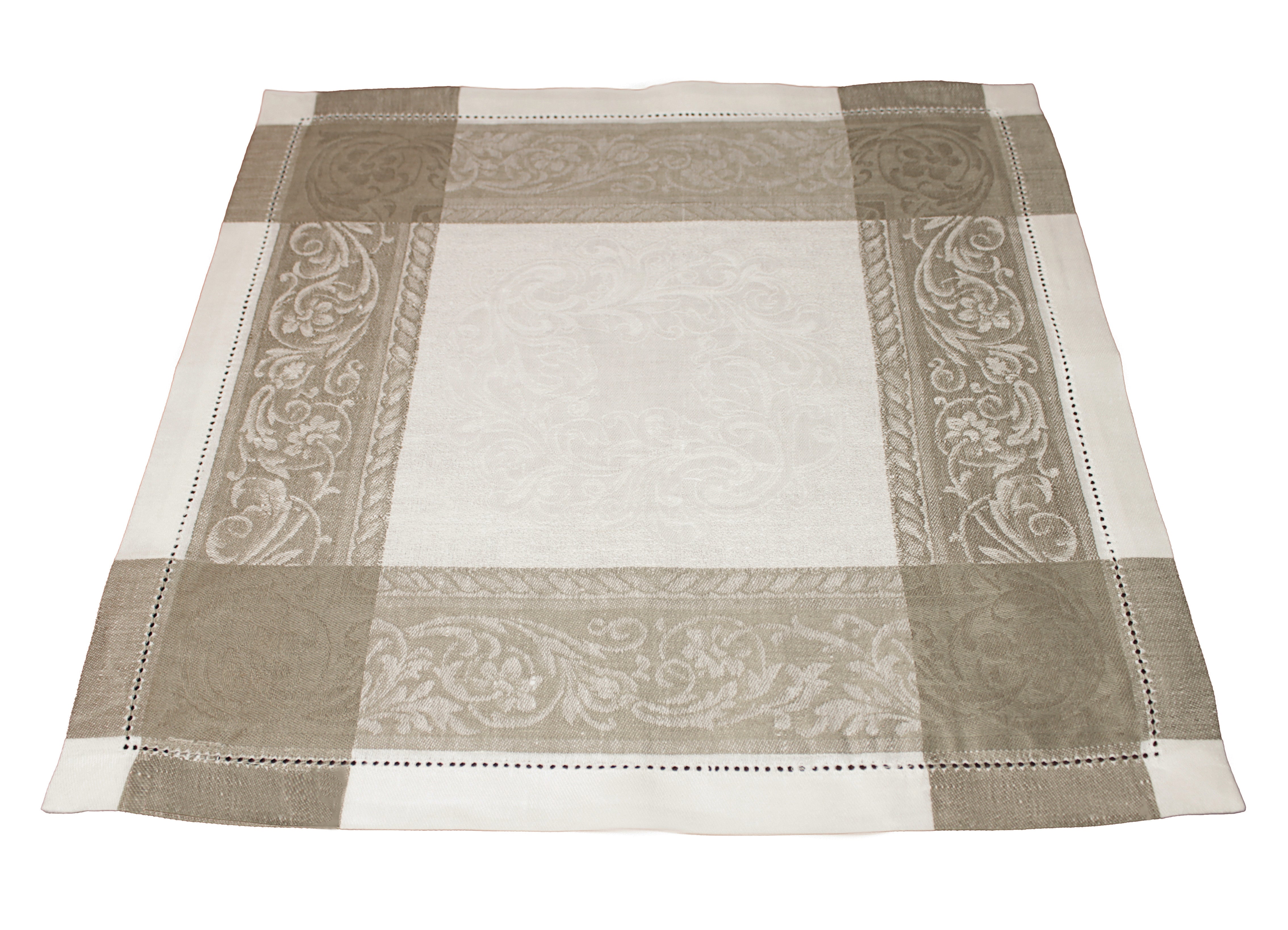  French Home Versailles Set of 6 Linen Napkins - White and Beige - Default Title - Bonton