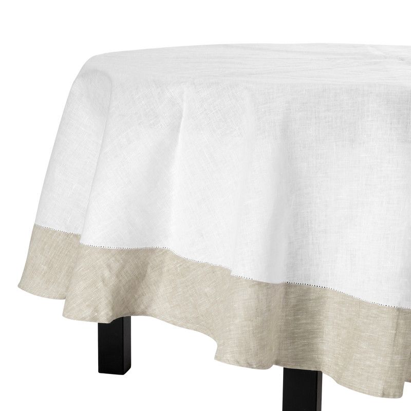  French Home Rotunda Linen Tablecloth - White and Beige - Bonton