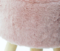 Round Pink Faux Fur Ottoman