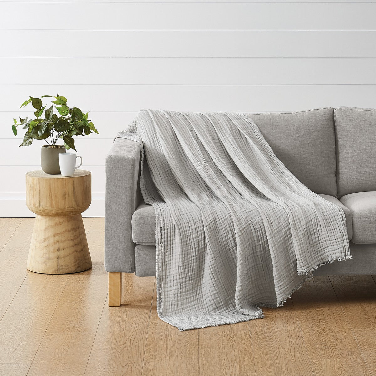  Two-Toned Organic Throw Blanket Grey - Grey - Bonton