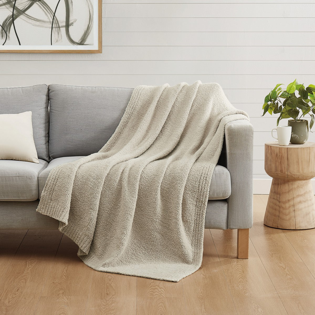  Cozy Knit Throw Beige - Beige - Bonton