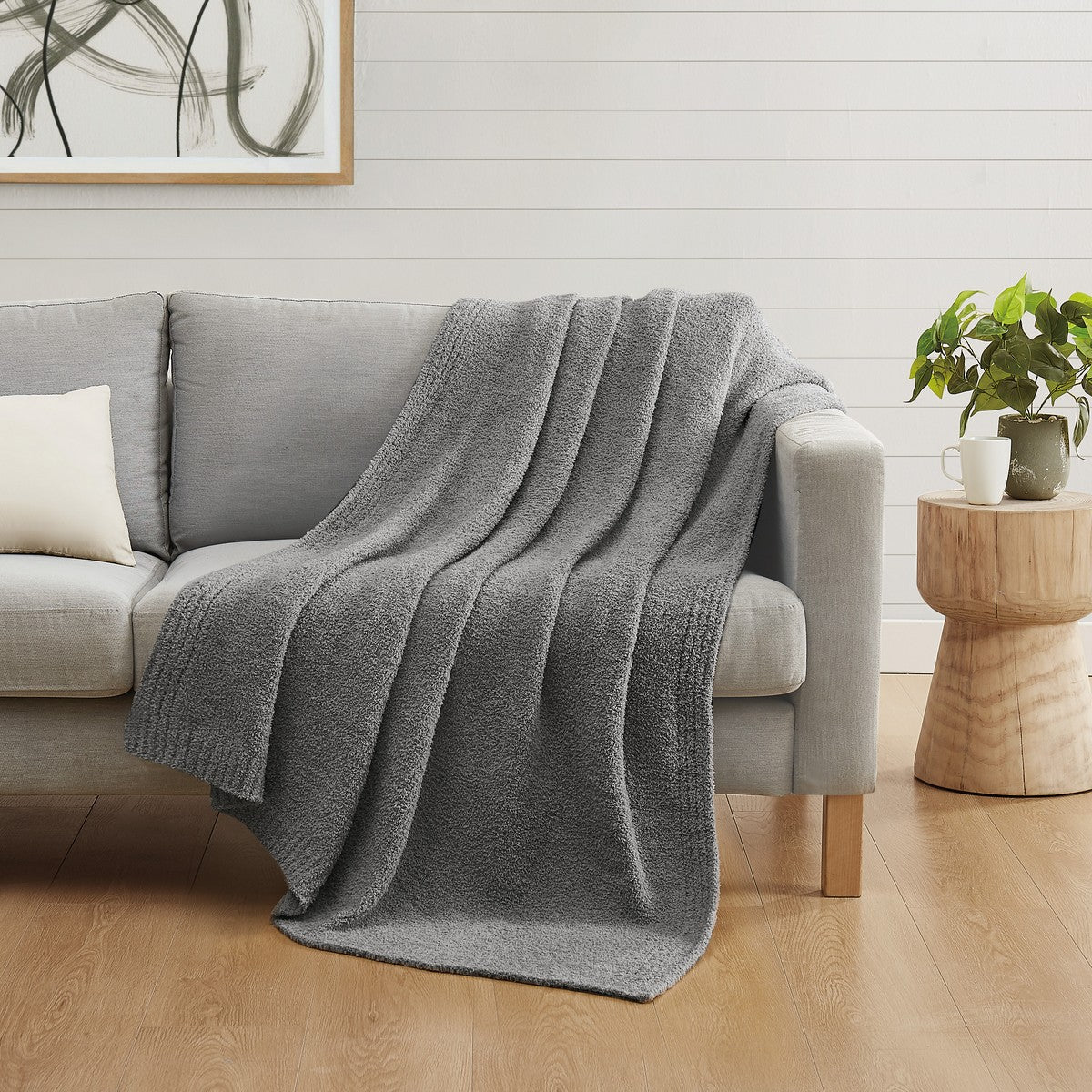  Truly Soft Cozy Knit Throw Grey - Grey - Bonton