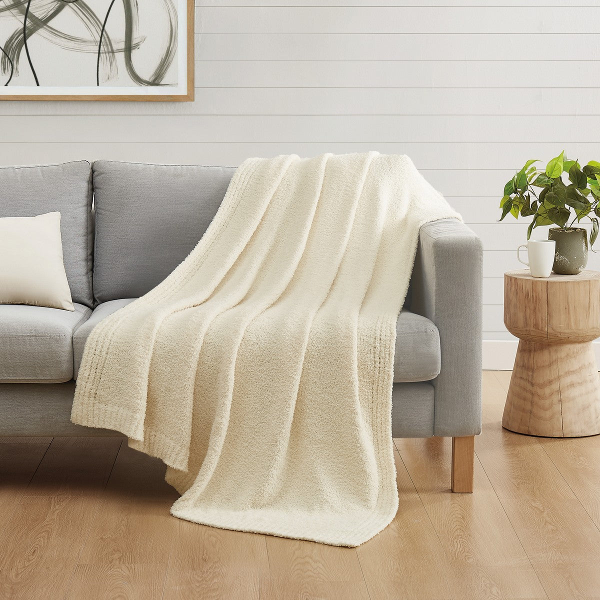  Cozy Knit Throw Ivory - Ivory - Bonton