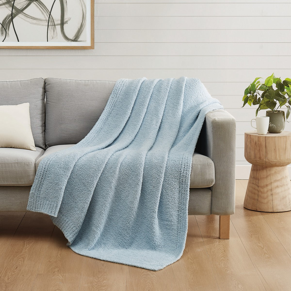  Cozy Knit Throw Light Blue - Light Blue - Bonton