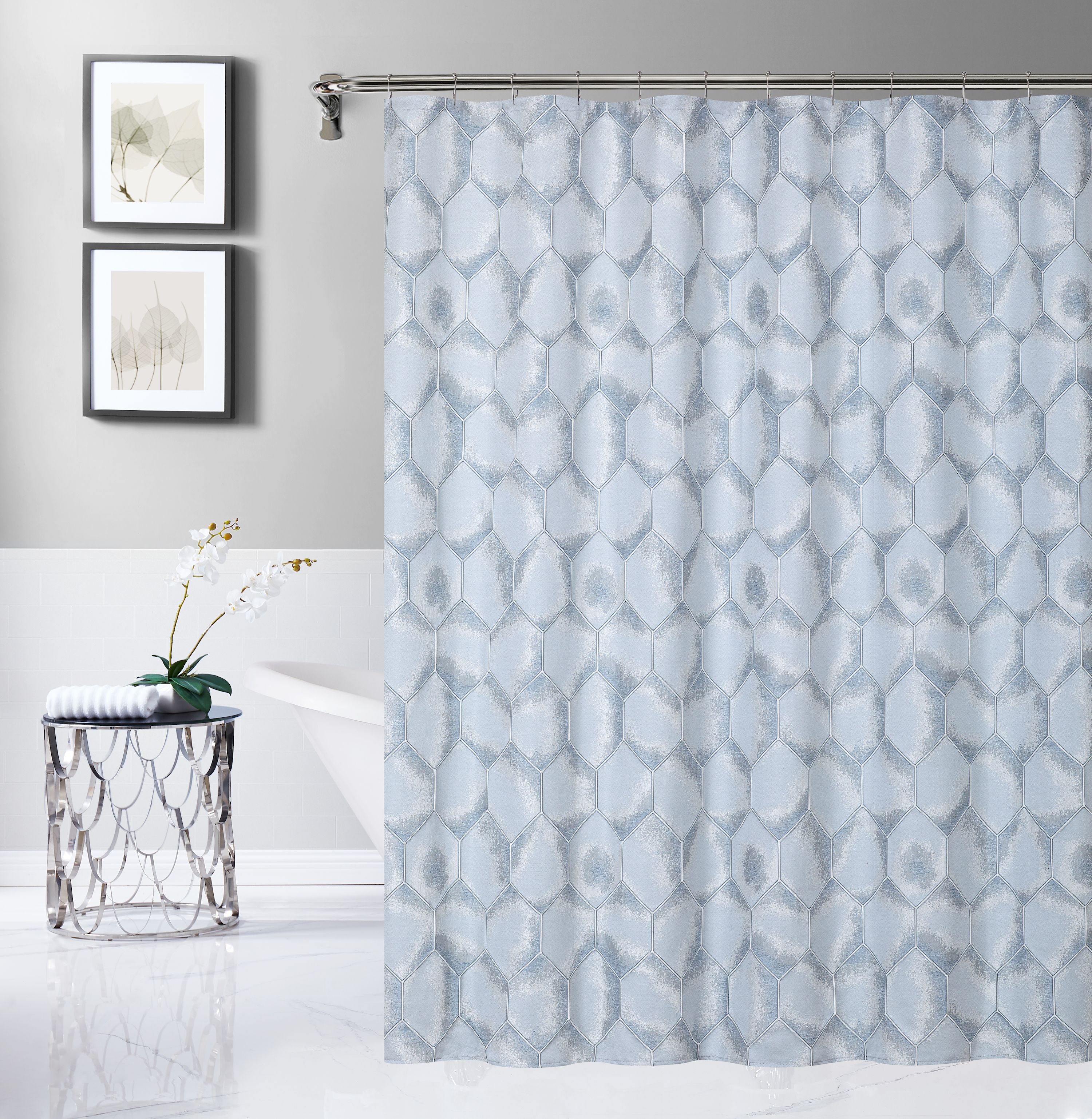  Dainty Home Tiles Shower Curtain - Silver - Bonton