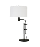 Asselman Height-Adjustable Table Lamp with Fabric Shade Blackened Bronze & White