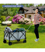 Folding Collapsible Wagon Utility Camping Cart With Wheels & Adjustable Handle Grey