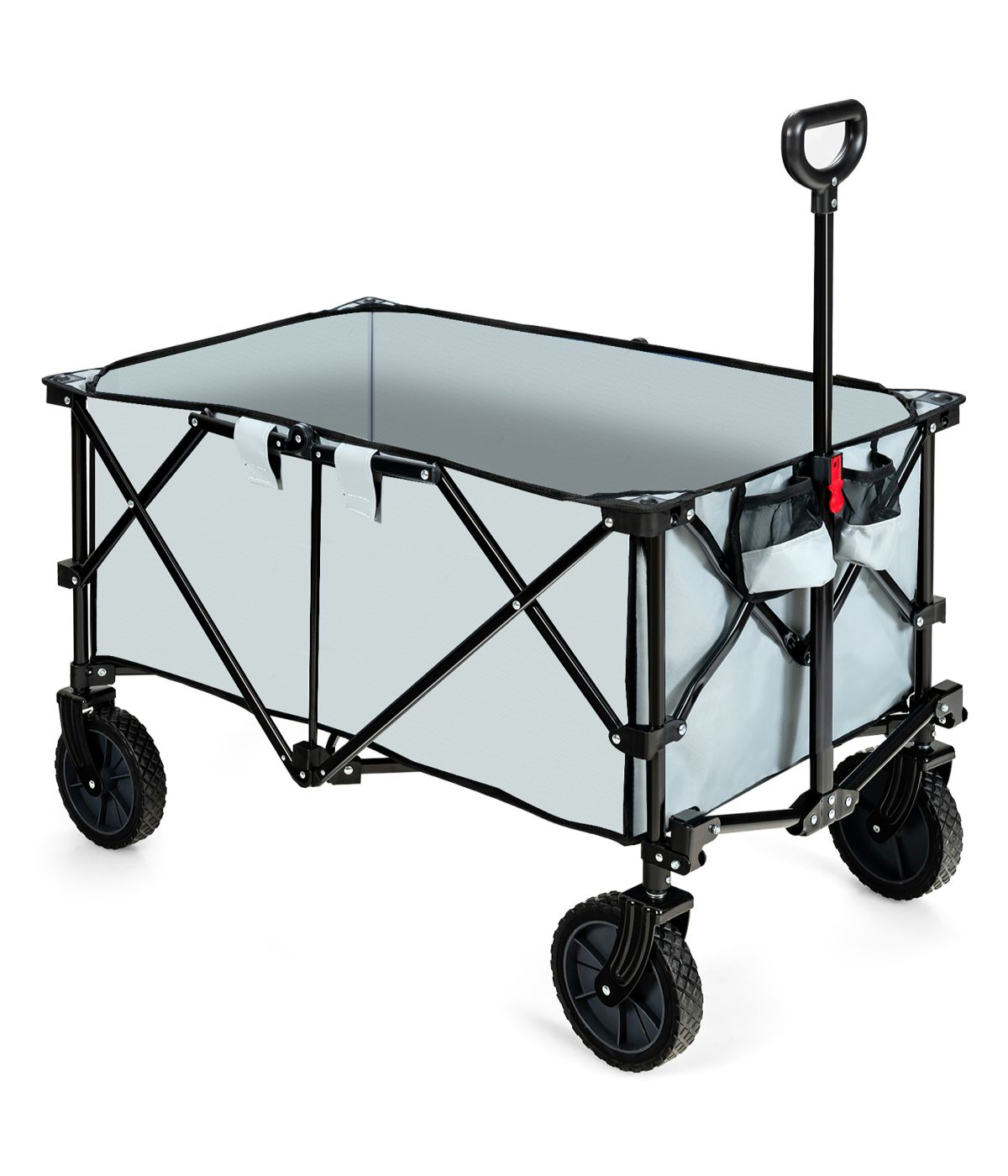 Folding Collapsible Wagon Utility Camping Cart With Wheels & Adjustable Handle Grey