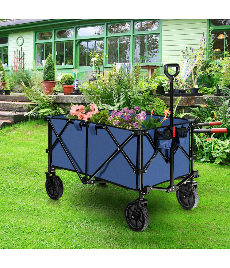 Folding Collapsible Wagon Utility Camping Cart With Wheels & Adjustable Handle Navy