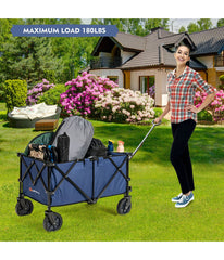 Folding Collapsible Wagon Utility Camping Cart With Wheels & Adjustable Handle Navy