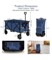 Folding Collapsible Wagon Utility Camping Cart With Wheels & Adjustable Handle Navy