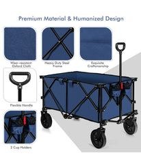 Folding Collapsible Wagon Utility Camping Cart With Wheels & Adjustable Handle Navy