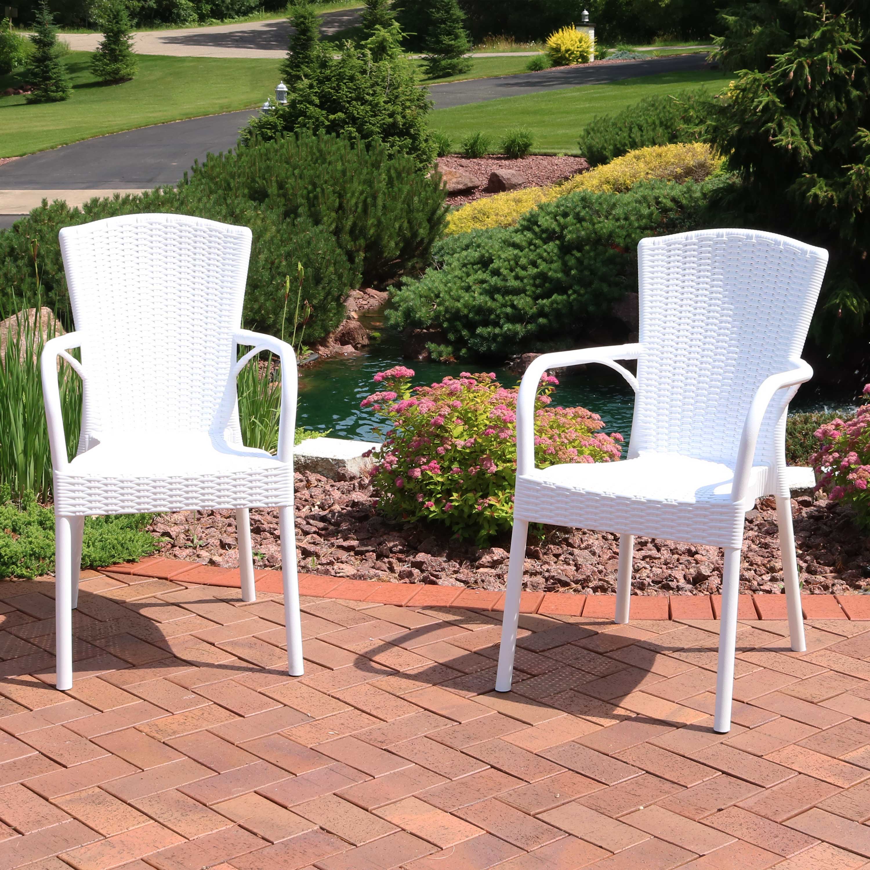  Sunnydaze Decor Faux Wood Design Plastic All-Weather Commercial-Grade Segesta Patio Dining Chair - Set of 4 - White - Bonton