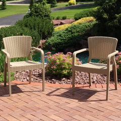 Faux Wicker Rattan Design Plastic All-Weather Commercial-Grade Segonia Patio Dining Arm Chair