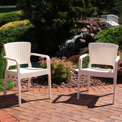 Faux Wicker Rattan Design Plastic All-Weather Commercial-Grade Segonia Patio Dining Arm Chair