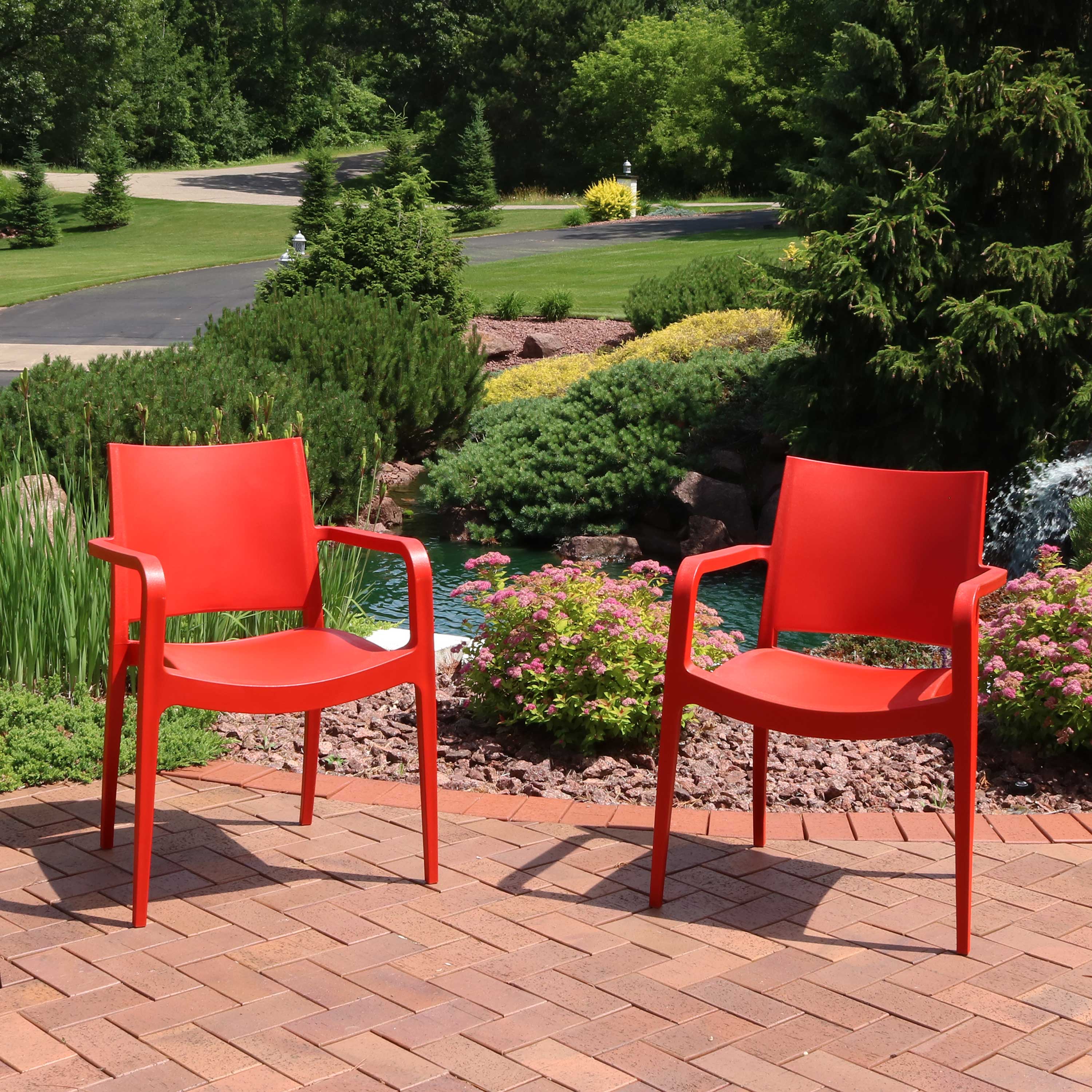  Sunnydaze Decor Landon Plastic All-Weather Commercial-Grade Patio Dining Arm Chair - Red - Bonton