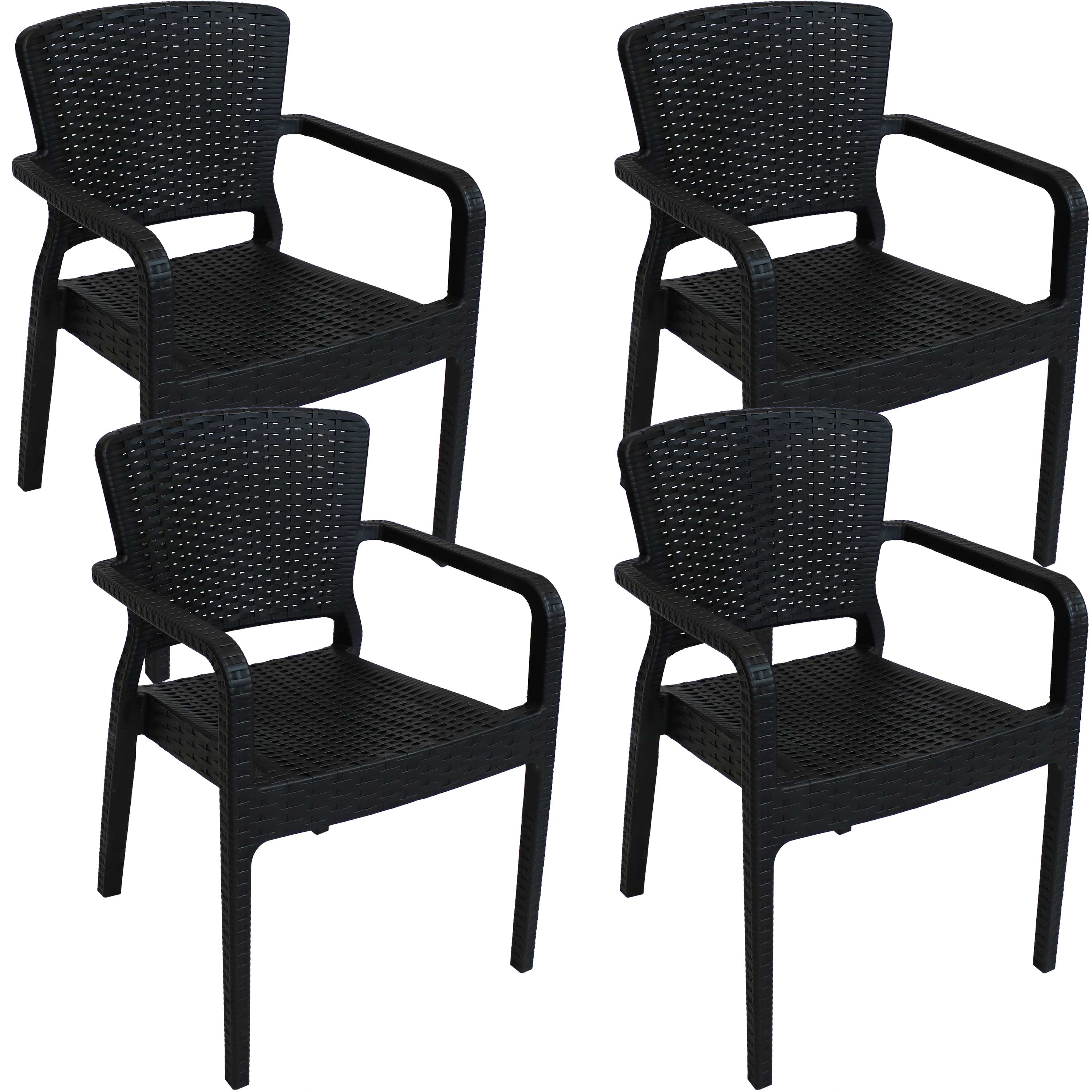  Sunnydaze Decor Faux Wicker Rattan Design Plastic All-Weather Commercial-Grade Segonia Patio Dining Arm Chair - Black - Bonton