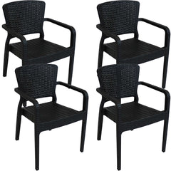 Faux Wicker Rattan Design Plastic All-Weather Commercial-Grade Segonia Patio Dining Arm Chair