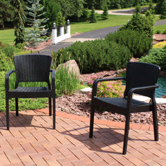 Faux Wicker Rattan Design Plastic All-Weather Commercial-Grade Segonia Patio Dining Arm Chair