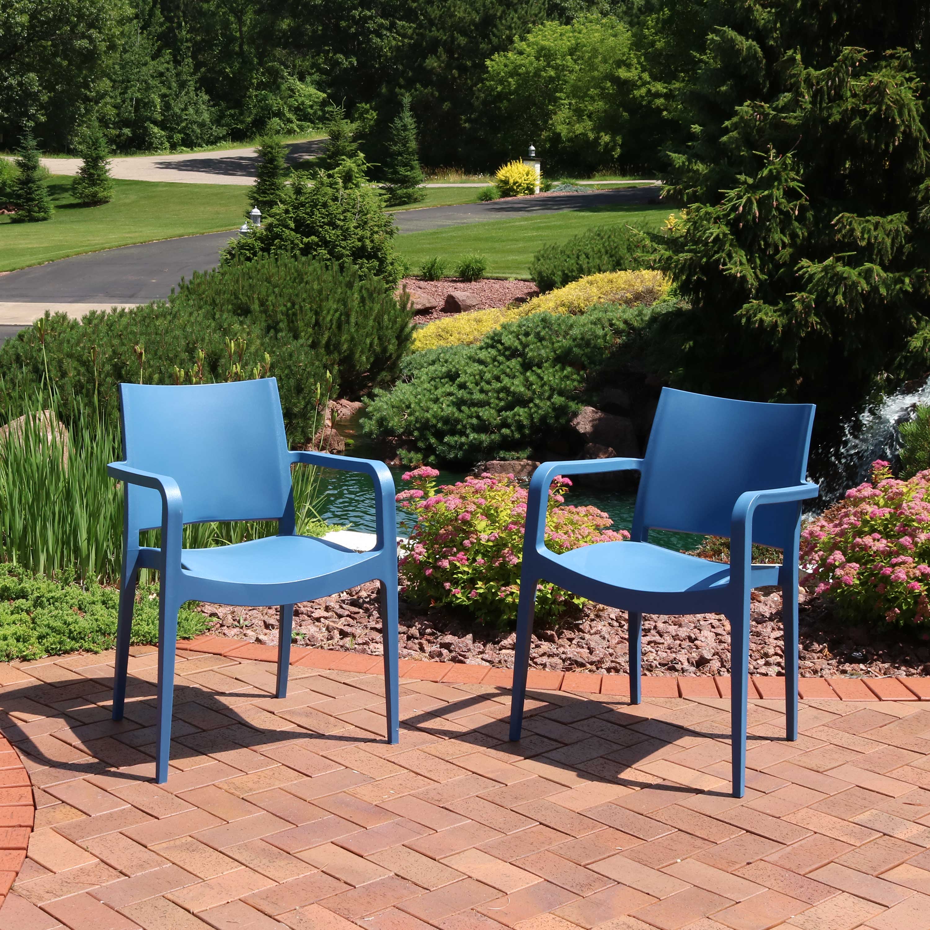  Sunnydaze Decor Landon Plastic All-Weather Commercial-Grade Patio Dining Arm Chair - Sax Blue - Bonton