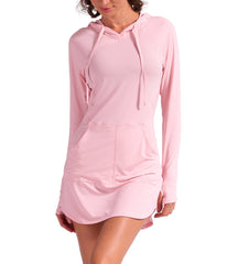 BloqUV Women's UPF 50+ Sun Protection Hoodie Dress-XL-Tickle Me Pink-1