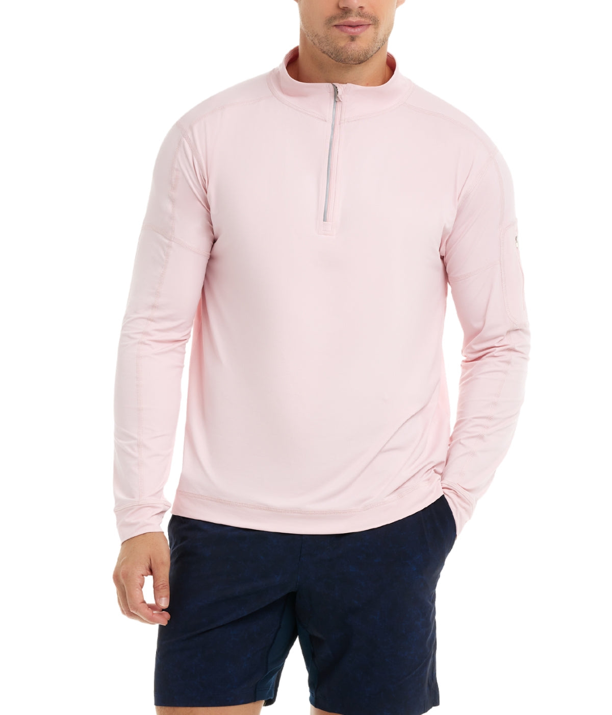  BloqUV BloqUV Men's UPF 50+ Sun Protection Long Sleeve Mock Zip Top - Tickle Me Pink - Bonton