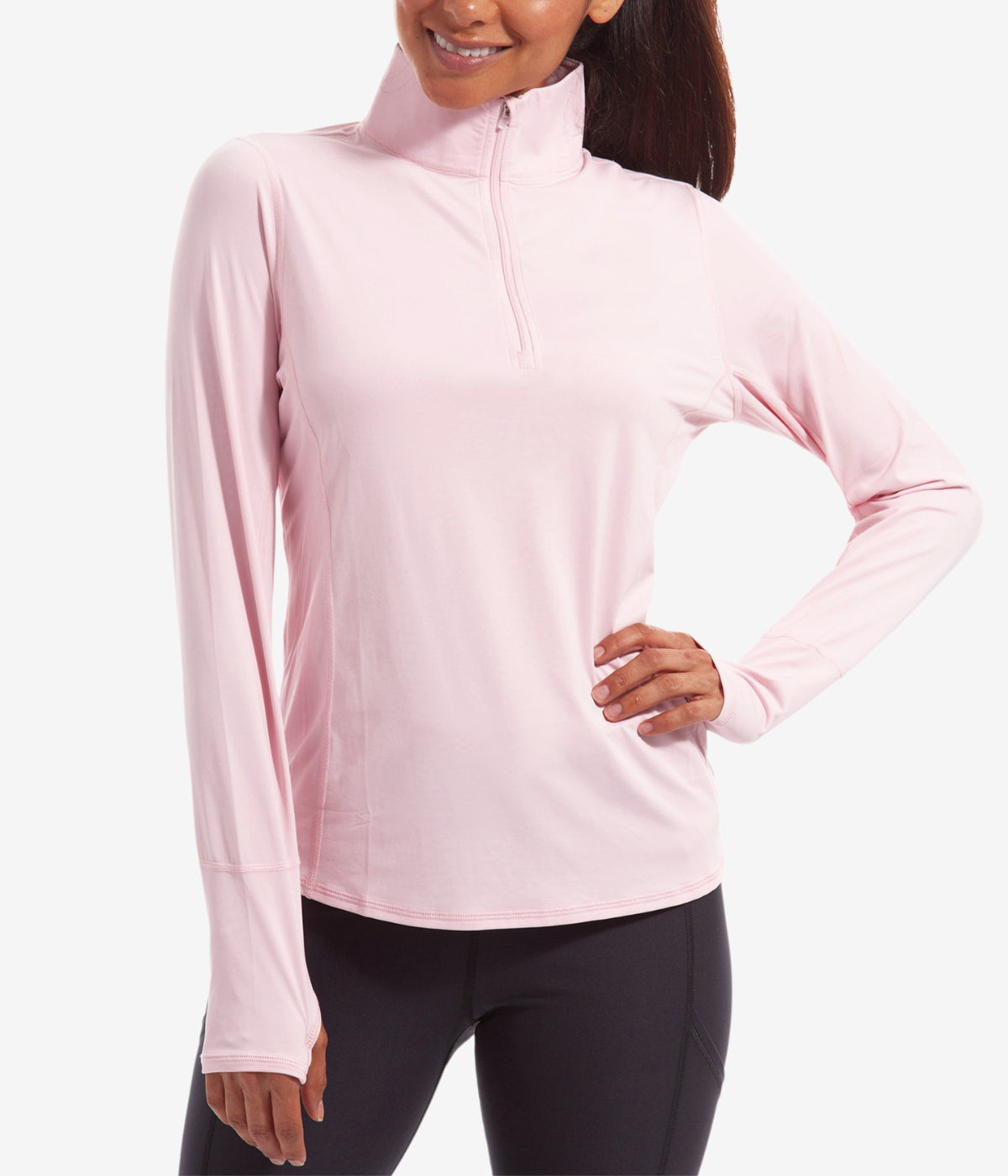  BloqUV BloqUV Women's UPF 50+ Sun Protection Relaxed Mock Neck Quarter Zip Top - Tickle Me Pink - Bonton