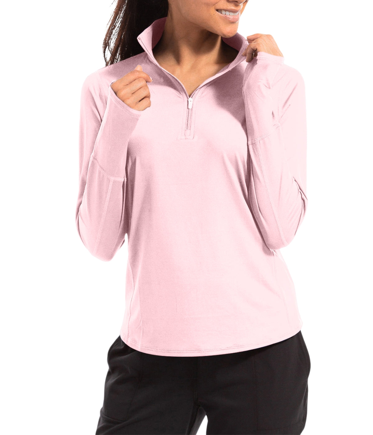  BloqUV BloqUV Women's UPF 50+ Sun Protection Relaxed Mock Neck Quarter Zip Top - Tickle Me Pink - Bonton