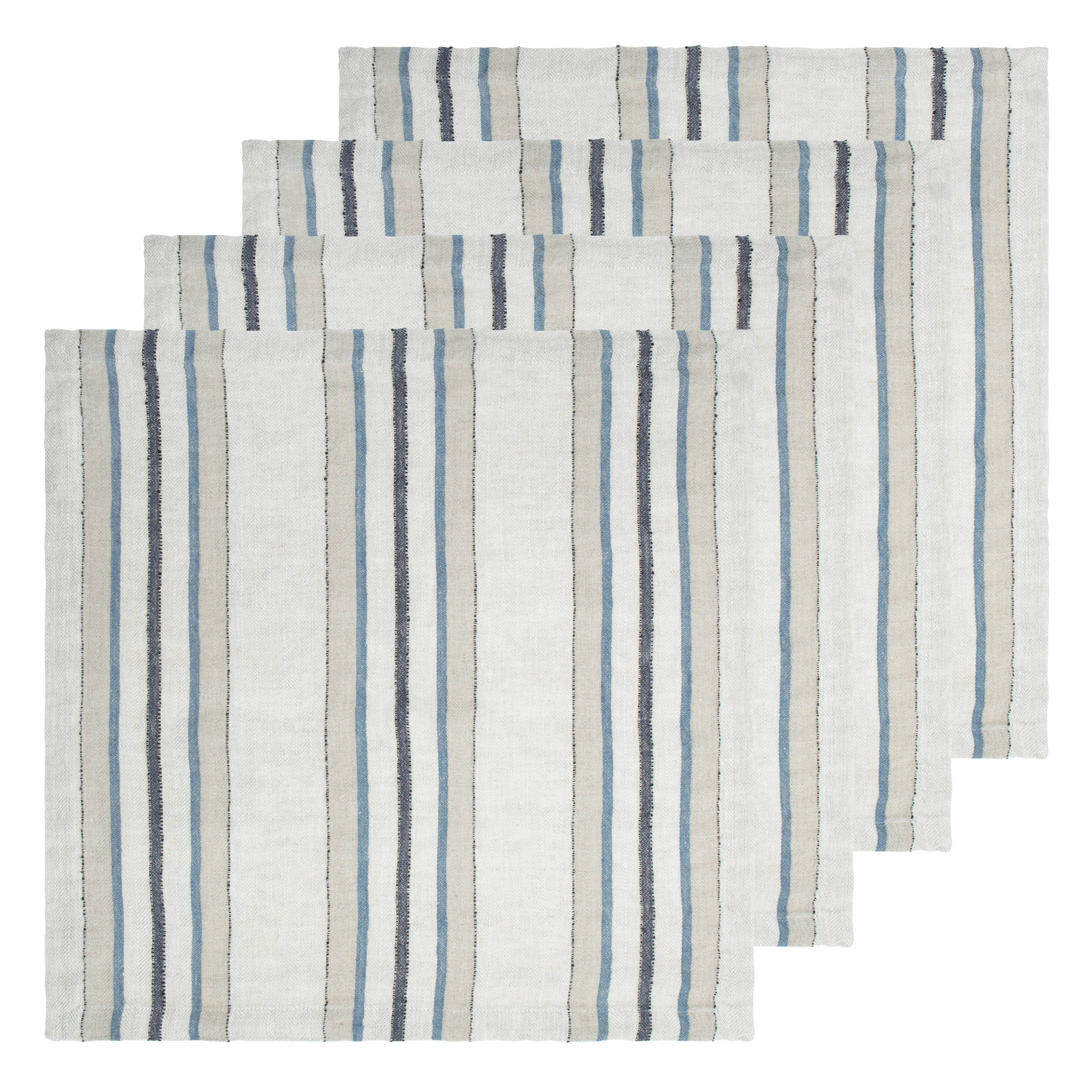  Caravan Trio Stripe Napkins 20x20 - Set of 4 - Natural Blue - Bonton