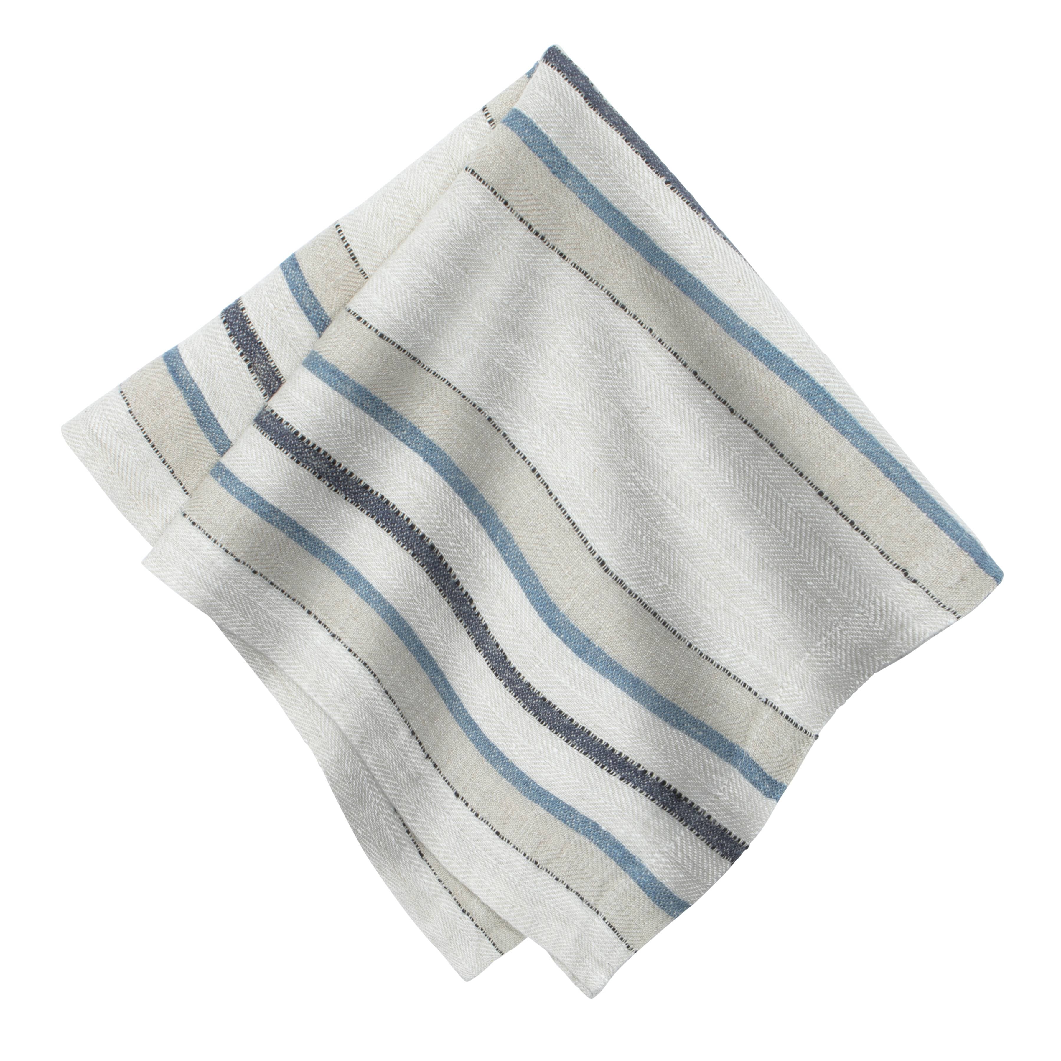  Caravan Trio Stripe Napkins 20x20 - Set of 4 - Natural Blue - Bonton