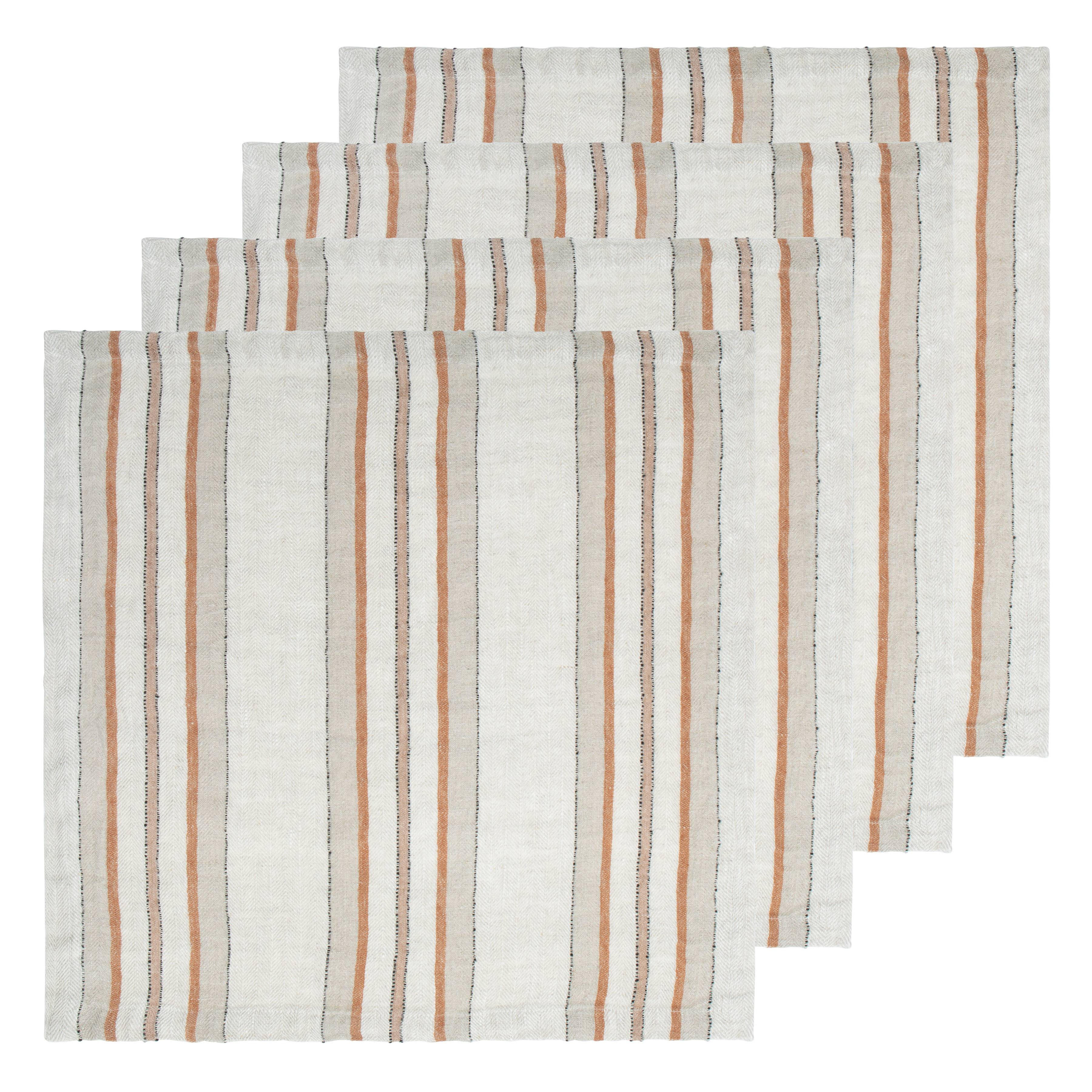  Caravan Trio Stripe Napkins 20x20 - Set of 4 - Natural Blue - Bonton