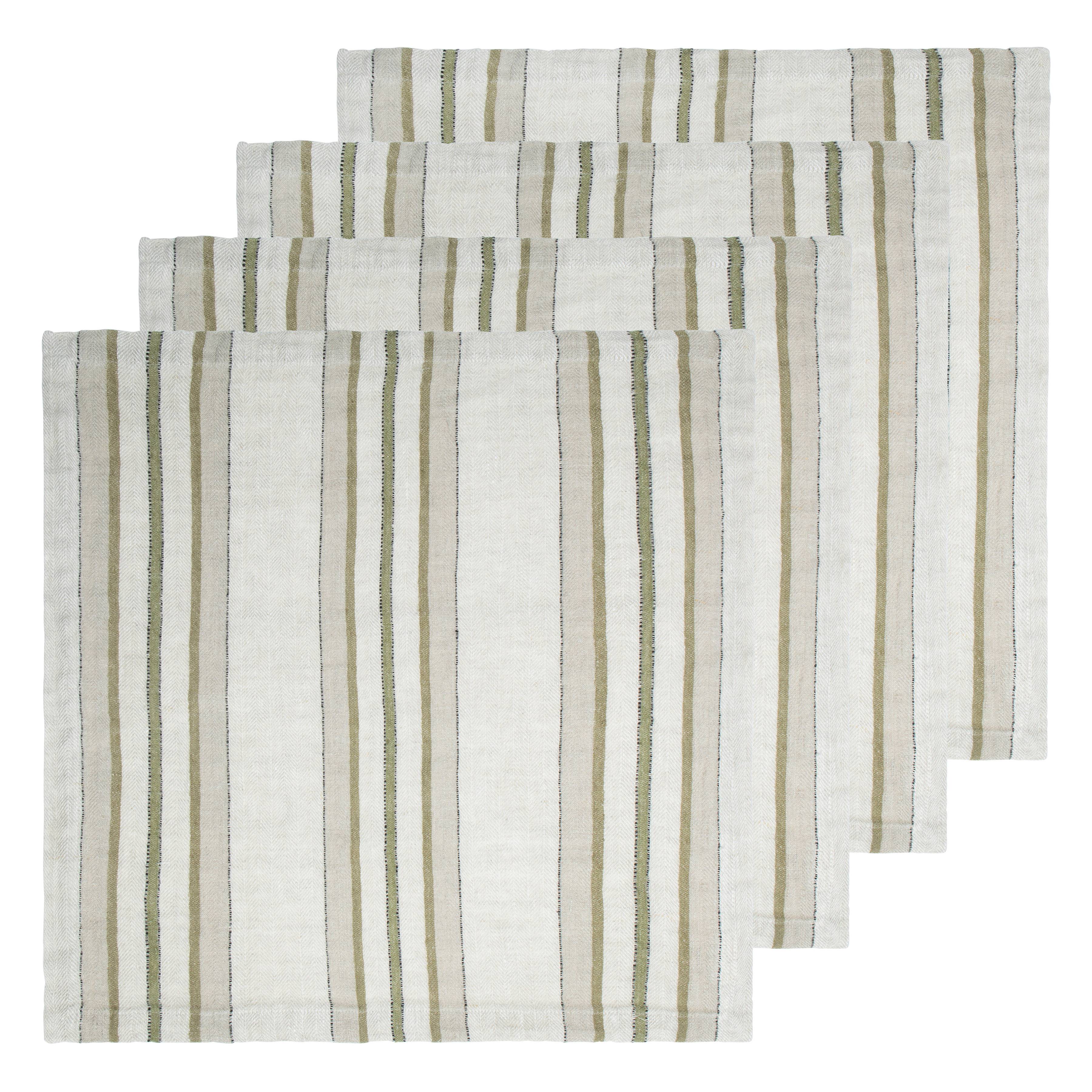  Caravan Trio Stripe Napkins 20x20 - Set of 4 - Natural Blue - Bonton
